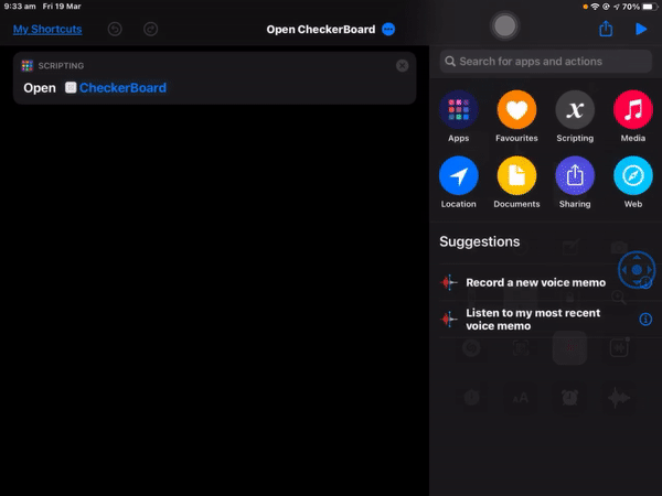 The result of opening CheckerBoard in a modified shortcut.